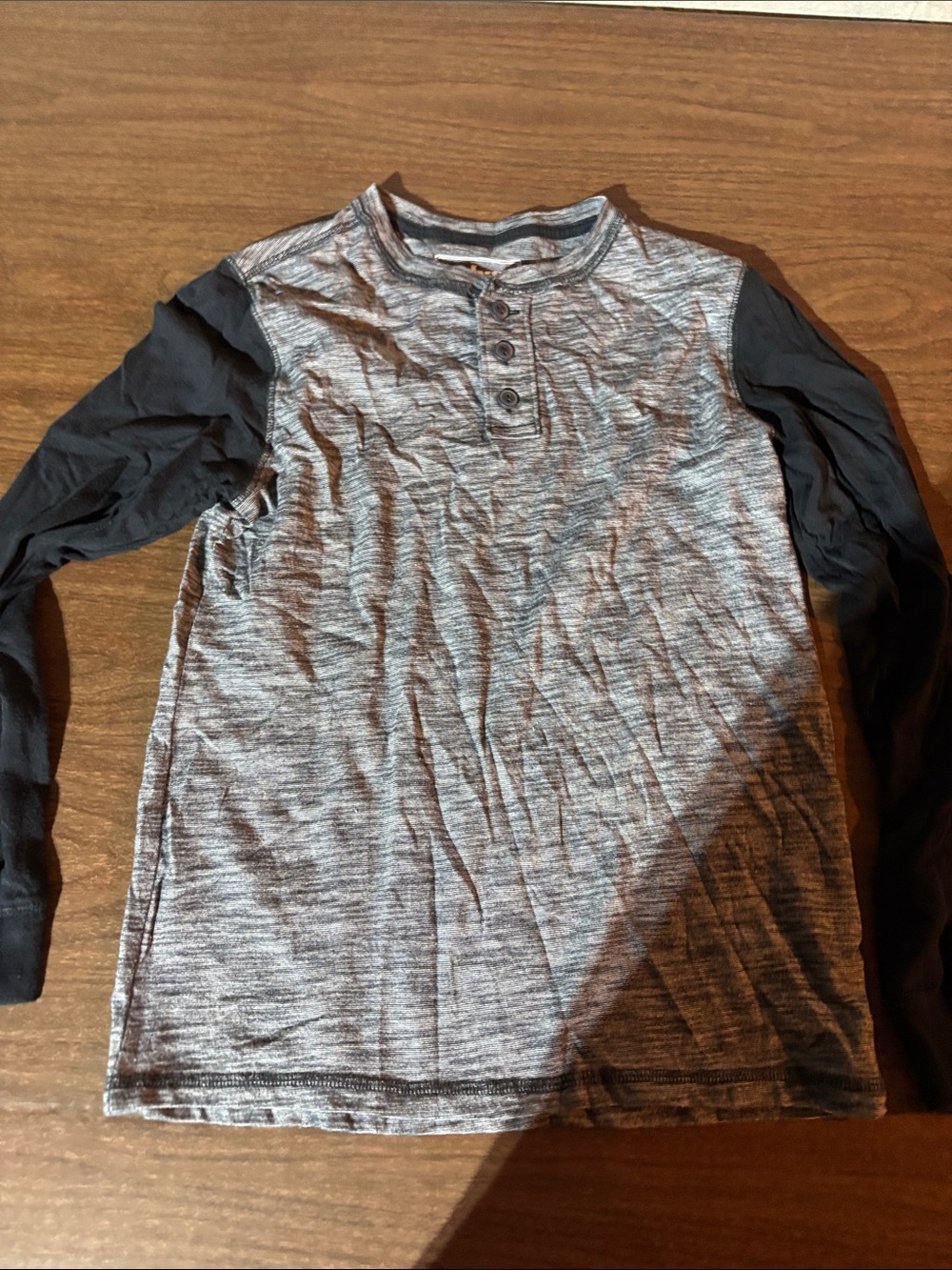 urban pipeline Two-Tone Henley Long Sleeve - Gray Body with Black Sleeves